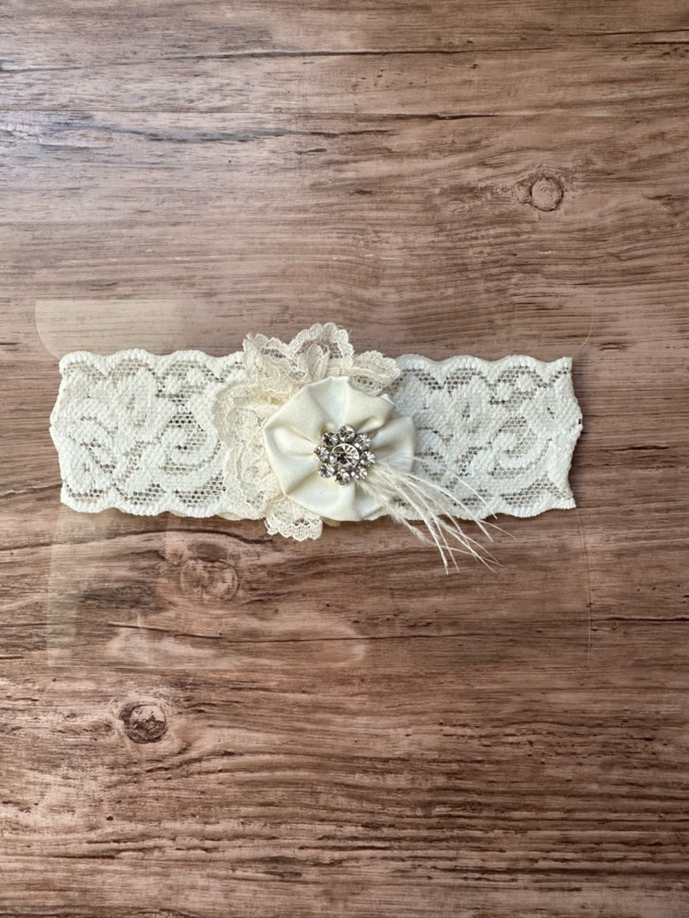 Ivory Lace Bridal Garter with Satin Flower and Rhinestone